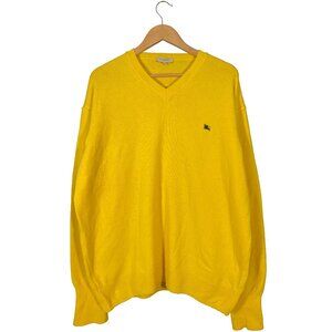 Burberry London Tight Knit V-Neck Wool Sweater Yellow men's size XL
